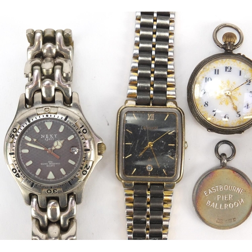 2979 - Three wristwatches and a ladies silver open face pocket watch and a silver jewell