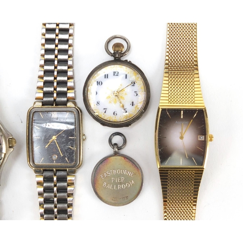 2979 - Three wristwatches and a ladies silver open face pocket watch and a silver jewell