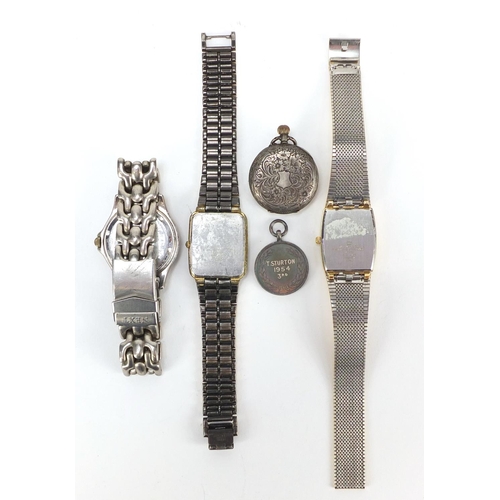 2979 - Three wristwatches and a ladies silver open face pocket watch and a silver jewell