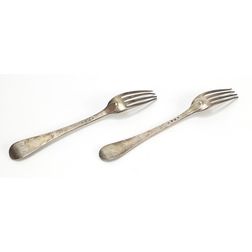 2994 - Pair of 19th century French silver forks, hallmarked 1816, 19.5cm in length, 123.4g