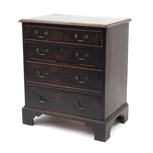 2093 - Georgian inlaid mahogany four drawer chest with bracket feet, 74cm H x 64cm W x 43cm D