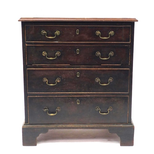 2093 - Georgian inlaid mahogany four drawer chest with bracket feet, 74cm H x 64cm W x 43cm D