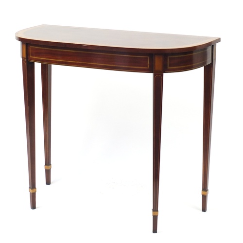 2106A - Inlaid mahogany console table with square tapering legs, 81cm H x 92cm W x 44cm D