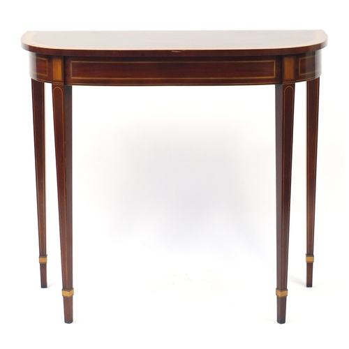 2106A - Inlaid mahogany console table with square tapering legs, 81cm H x 92cm W x 44cm D