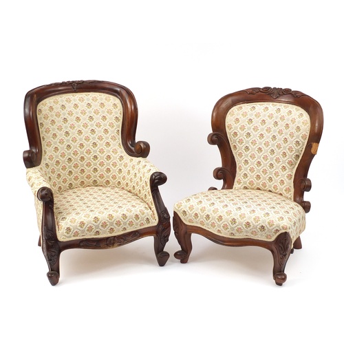 2110 - Two mahogany framed Victorian style children chairs, the largest 55.5cm high