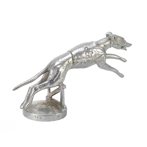 765 - Vintage chrome plated greyhound car mascot, impressed copyright AEL, 15cm in length