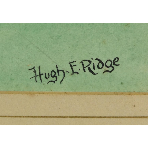 108 - Hugh E Ridge - Tregenna, pen and watercolour, inscriptions verso, mounted and framed, 40.5cm x 28.5c... 