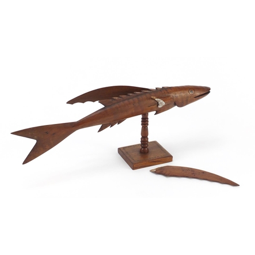 100 - Pitcairn Island carved wood flying fish made by Calvert Warren, 46cm in length