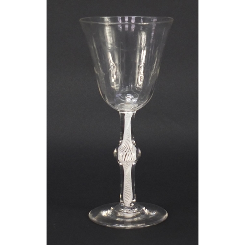 117 - Large George III ale glass with knopped air twist stem, 19.5cm high