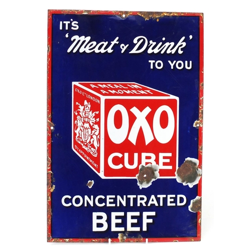 91 - Vintage Oxo cube enamel advertising sign, 47cm x 31cm