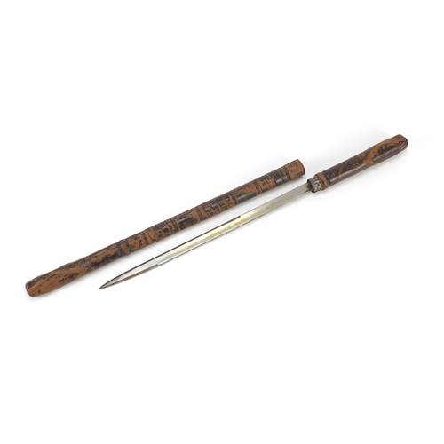 148 - Military interest leather bound swagger sword stick, 46.5cm in length