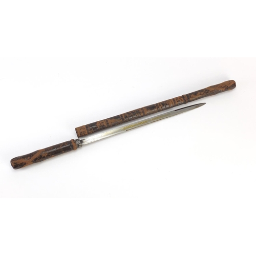 148 - Military interest leather bound swagger sword stick, 46.5cm in length