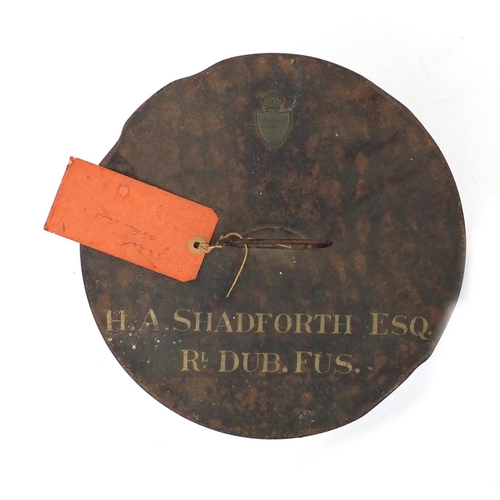 138 - Military interest bowler's hat and tin case with applied Edward Smith plaque, the case inscribed H A... 