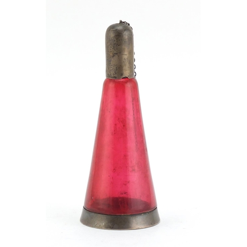 101 - Edward VII cranberry glass bottle with silver mounts, by George Nathan & Ridley Hayes Chester 1903, ... 