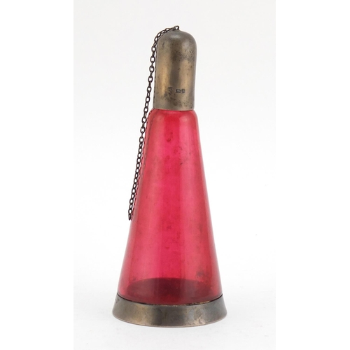 101 - Edward VII cranberry glass bottle with silver mounts, by George Nathan & Ridley Hayes Chester 1903, ... 