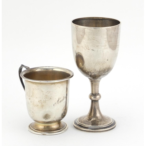 781 - Silver christening tankard and goblet, Birmingham and London hallmarks, the largest 13.5cm high, 119... 