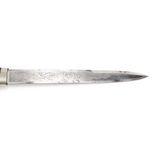 146 - Scottish military style Highlander's dirk with scabbard, 44.5cm in length