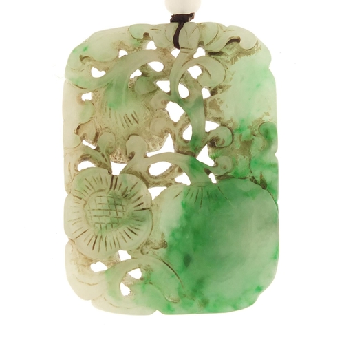 14 - Chinese green jade pendant carved with flowers and fruits