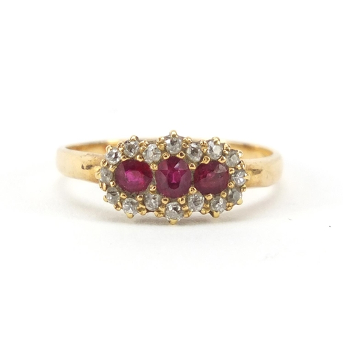 42 - 18ct gold ruby and diamond ring, size R, 2.8g