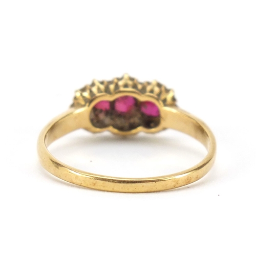 42 - 18ct gold ruby and diamond ring, size R, 2.8g