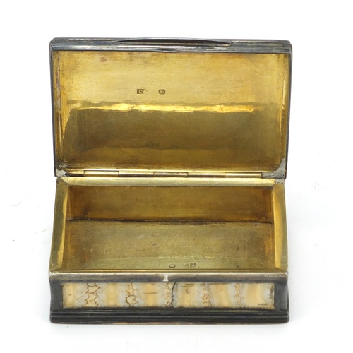 1 - 19th century mammoth tooth snuff box with silver mounts, hinged lid and gilt interior, impressed TF ... 