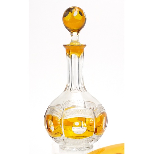 1271 - Bohemian amber flashed cut glass decanter and a similar bowl, 33cm in diameter