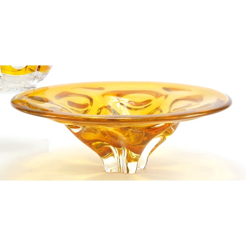 1271 - Bohemian amber flashed cut glass decanter and a similar bowl, 33cm in diameter