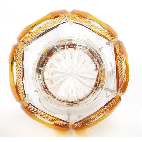 1271 - Bohemian amber flashed cut glass decanter and a similar bowl, 33cm in diameter