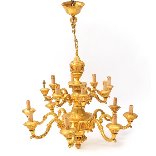 28 - Good Italian gilt brass/bronze sixteen branch two tier chandelier by FBAI, 90cm in diameter x 80cm h... 