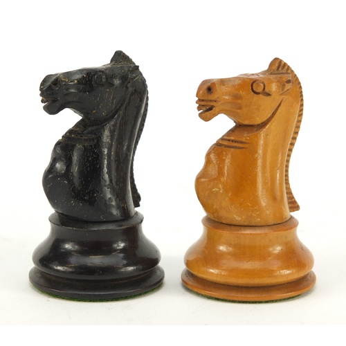 51 - Boxwood and ebony Staunton part chess set, possibly by Jacques, the largest 10cm high