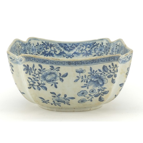 78 - Chinese blue and white porcelain bowl, hand painted with flowers amongst foliage, 12cm H x 27cm W x ... 