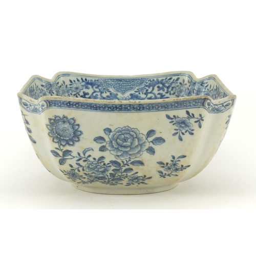 78 - Chinese blue and white porcelain bowl, hand painted with flowers amongst foliage, 12cm H x 27cm W x ... 