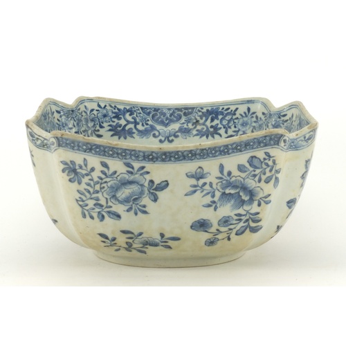 78 - Chinese blue and white porcelain bowl, hand painted with flowers amongst foliage, 12cm H x 27cm W x ... 