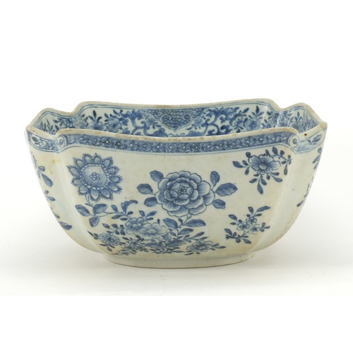 78 - Chinese blue and white porcelain bowl, hand painted with flowers amongst foliage, 12cm H x 27cm W x ... 