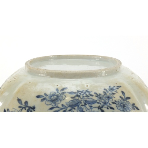 78 - Chinese blue and white porcelain bowl, hand painted with flowers amongst foliage, 12cm H x 27cm W x ... 