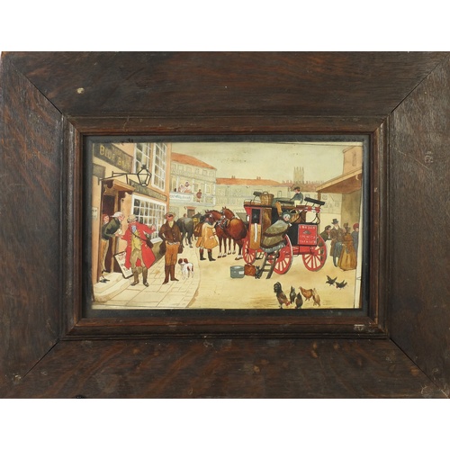 17 - O E Carter - Coaching scenes, set of eight Edwardian watercolours, each framed, each 30cm x 17.5cm