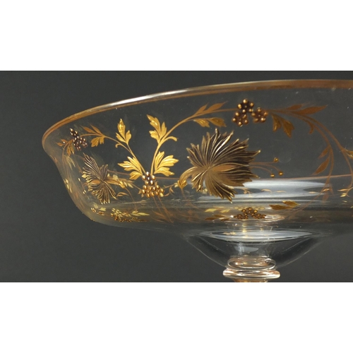 1280 - Good Imperial Russian glass tazza by Maltsev, finely gilded with flowers and foliage, 21.5cm high x ... 