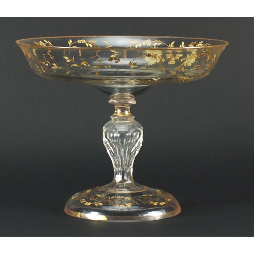 1280 - Good Imperial Russian glass tazza by Maltsev, finely gilded with flowers and foliage, 21.5cm high x ... 