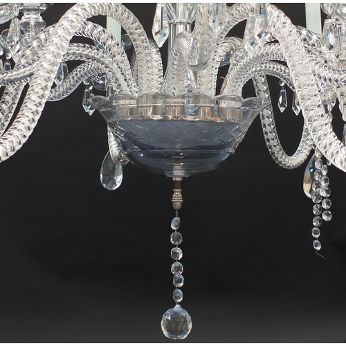 113 - Good cut crystal twelve branch chandelier with drops, possibly Waterford, 130cm high