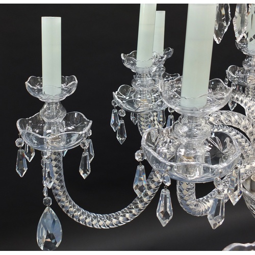 113 - Good cut crystal twelve branch chandelier with drops, possibly Waterford, 130cm high