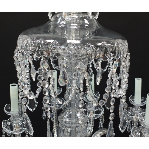 113 - Good cut crystal twelve branch chandelier with drops, possibly Waterford, 130cm high