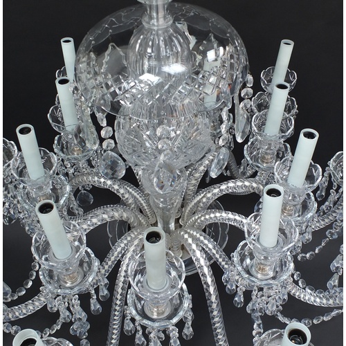27 - Good cut crystal twenty seven branch chandelier with drops, possibly Waterford, 140cm high