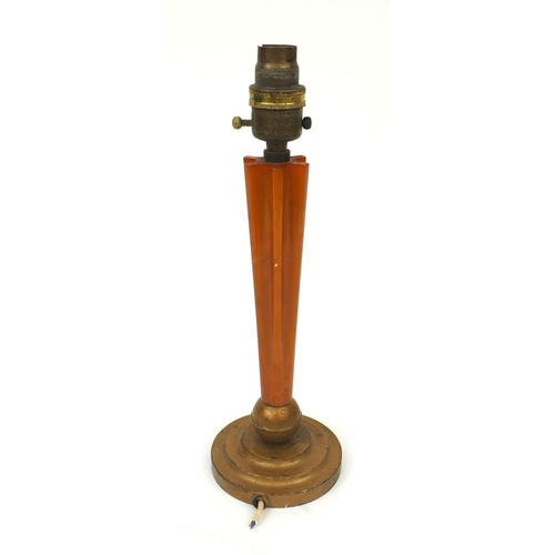 3654 - Art Deco table lamp with butterscotch amber coloured Bakelite column, 32cm high