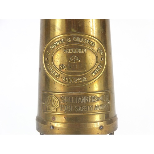 3509 - E Thomas & Williams brass miners lamp with Shell Tankers Ltd 1981 safety award plaque, numbered 9969... 