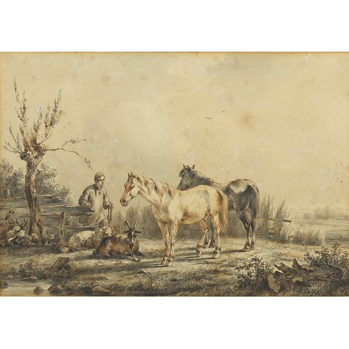 4008 - Cattle and goats, 19th century mixed media, bearing a monogram WVF to the mount, Fine Art Dealers la... 