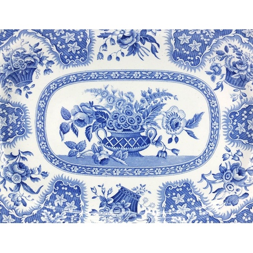 3369 - Victorian Copeland Spode blue and white meat platter, decorated with flowers, 42.5cm wide