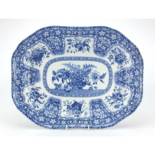 3369 - Victorian Copeland Spode blue and white meat platter, decorated with flowers, 42.5cm wide