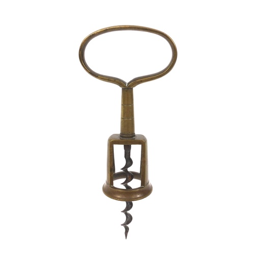 3738 - Antique brass self pull corkscrew, 15cm high