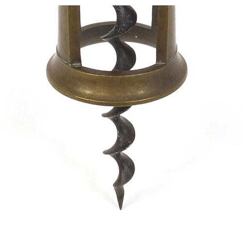 3738 - Antique brass self pull corkscrew, 15cm high