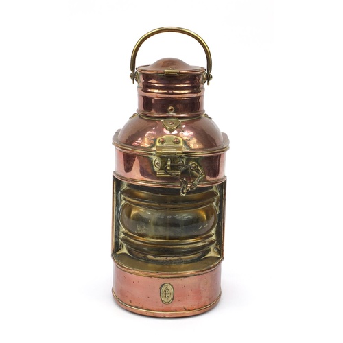 3449 - Copper and brass ship's lantern, 30cm high